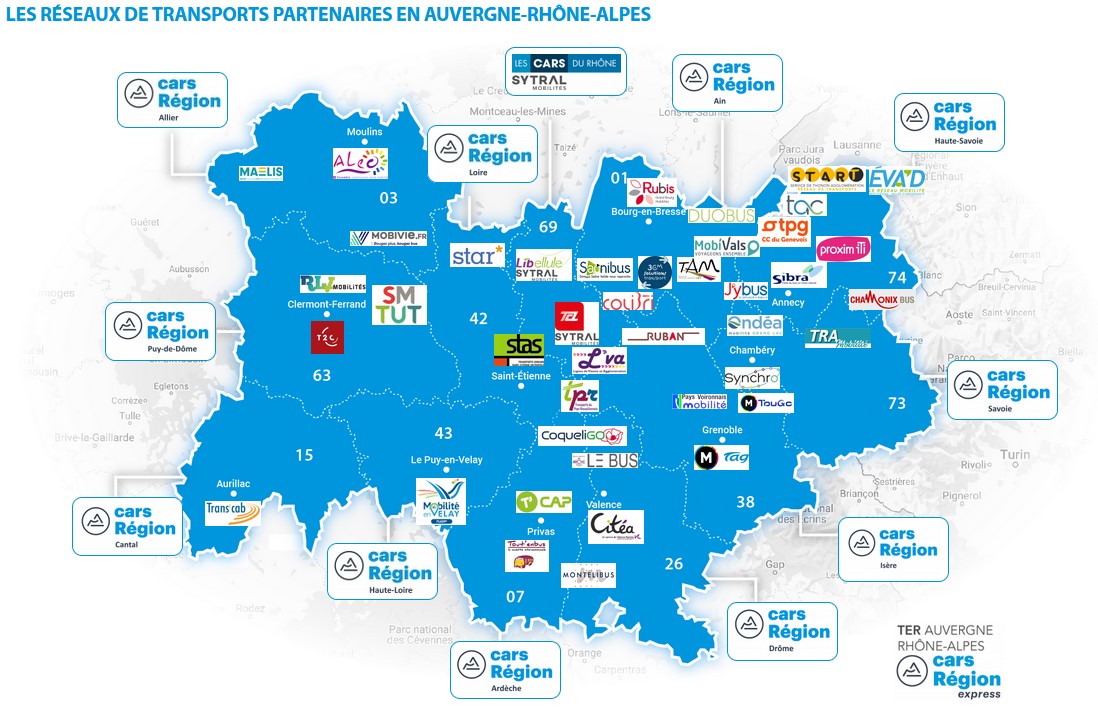 Les réseaux de transports partenaires en Auvergne-Rhône-Alpes